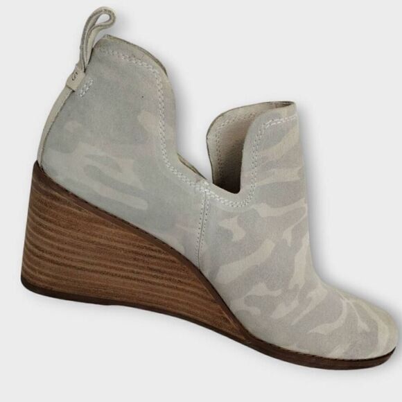 Toms Womens Bootie Sz 9.5 Kallie Wedge Bootie Suede‎ Grey White Camouflage Wedge - Picture 5 of 11